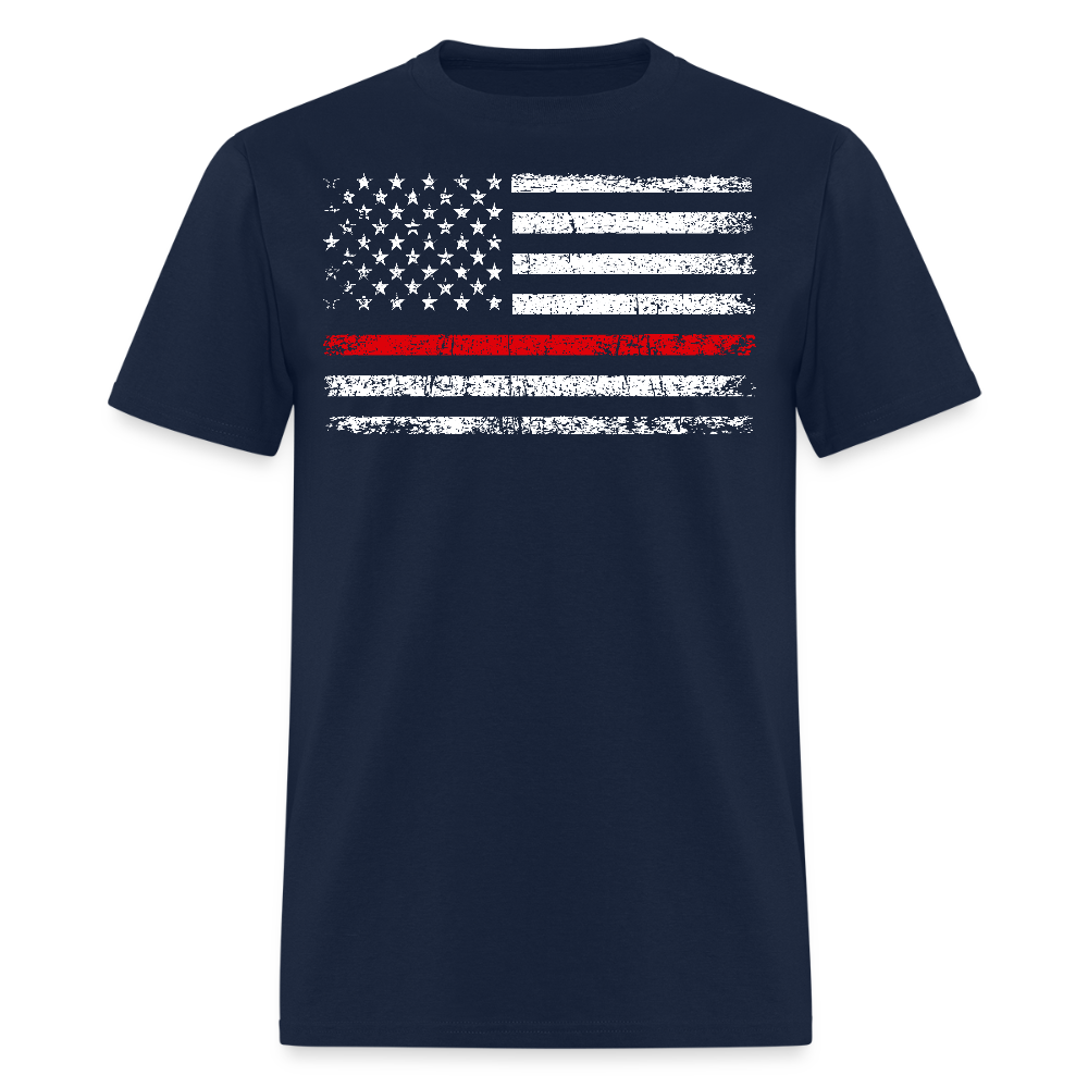 Thin Red Line American Flag Support Firefighter T-Shirt - navy