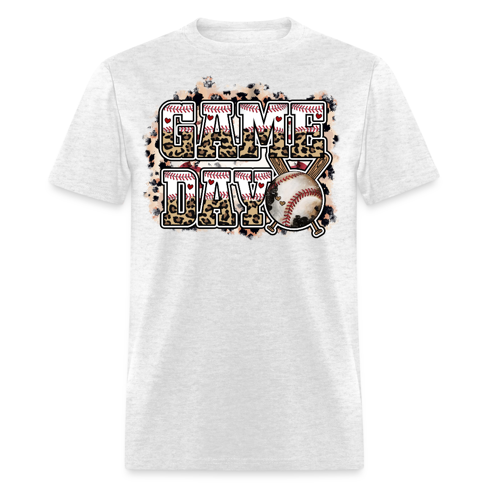 Leopard Print Baseball Game Day T-shirt - light heather gray