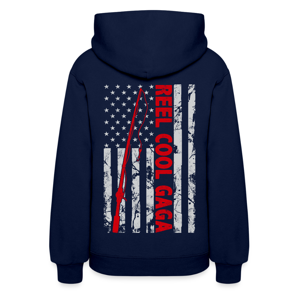 Reel Cool Gaga American Flag Fishing Women's Hoodie - navy
