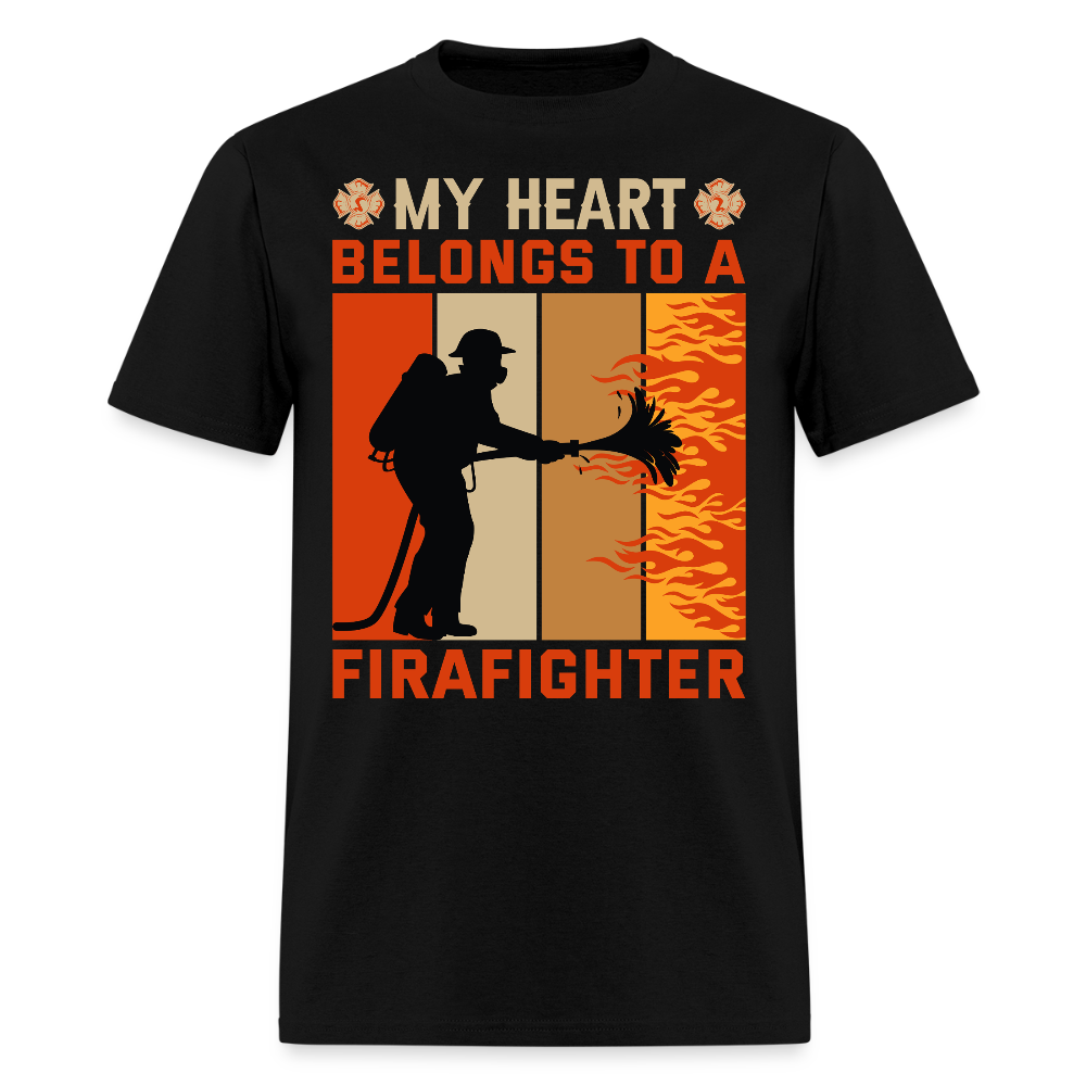 My Heart Belongs To A Firefighter Gift for Spouse T-Shirt - black