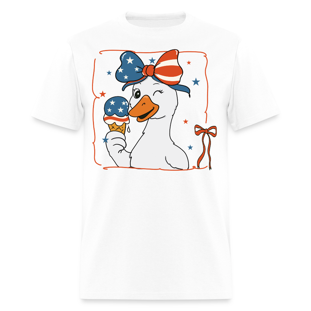 Stars And Stripes Goose Funny Patriotic Animal T-Shirt - white