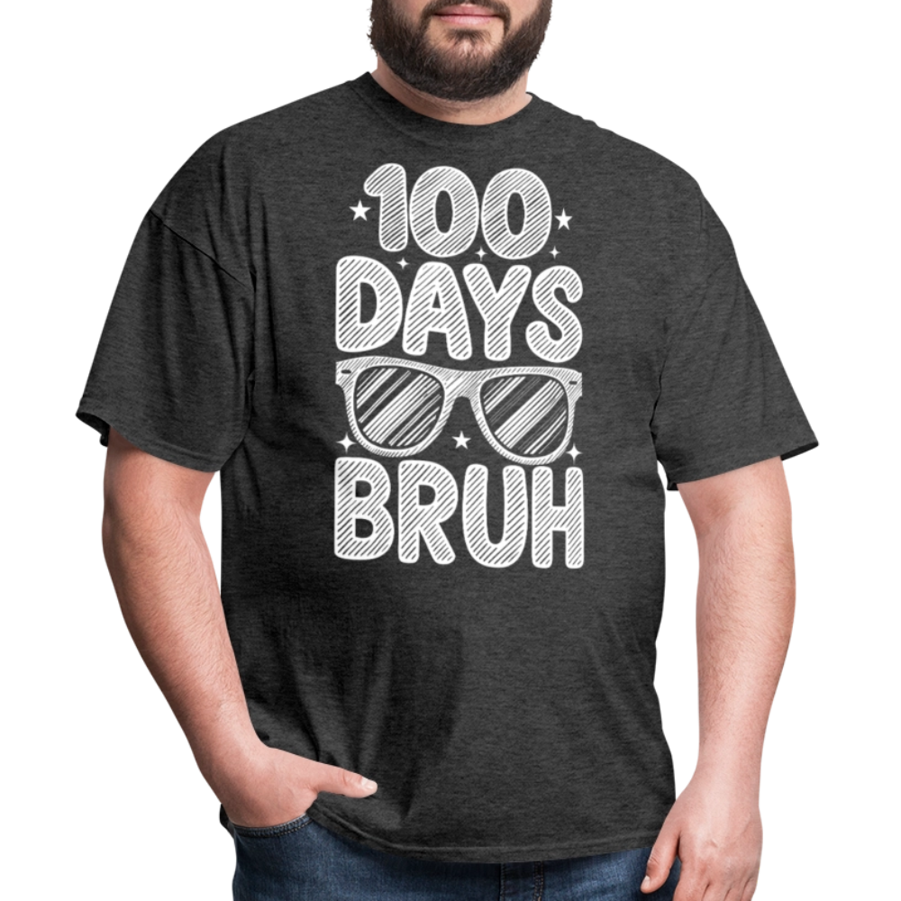 Funny 100 Days Of School Teacher Shirt 100 Days Bruh T-shirt - heather black
