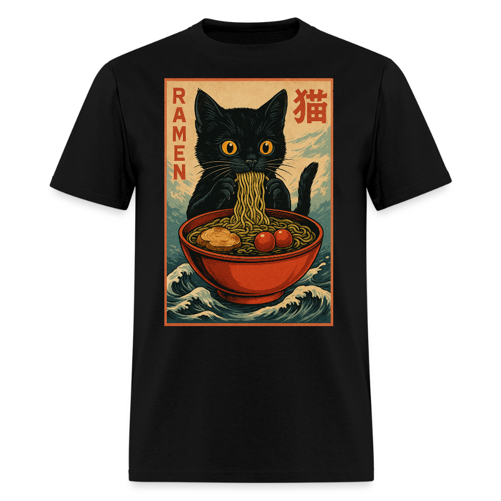 Japanese Ramen Kawaii Anime Cat T-Shirt - black