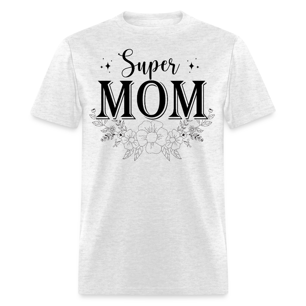 Stylish Floral Super Mom T-shirt - light heather gray