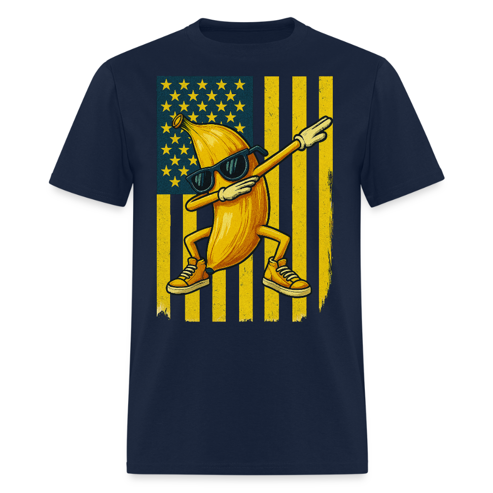 Retro American Flag Funny Dabbing Banana T-Shirt - navy