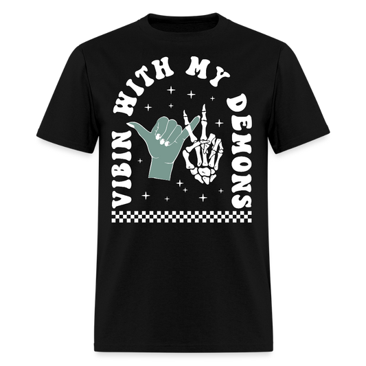 Vibin With My Demons Skeleton And Hand Graphic T-Shirt - black