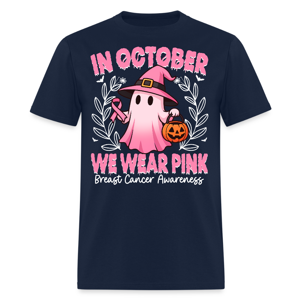 In October We Wear Pink Ghost Halloween T-Shirt - navy