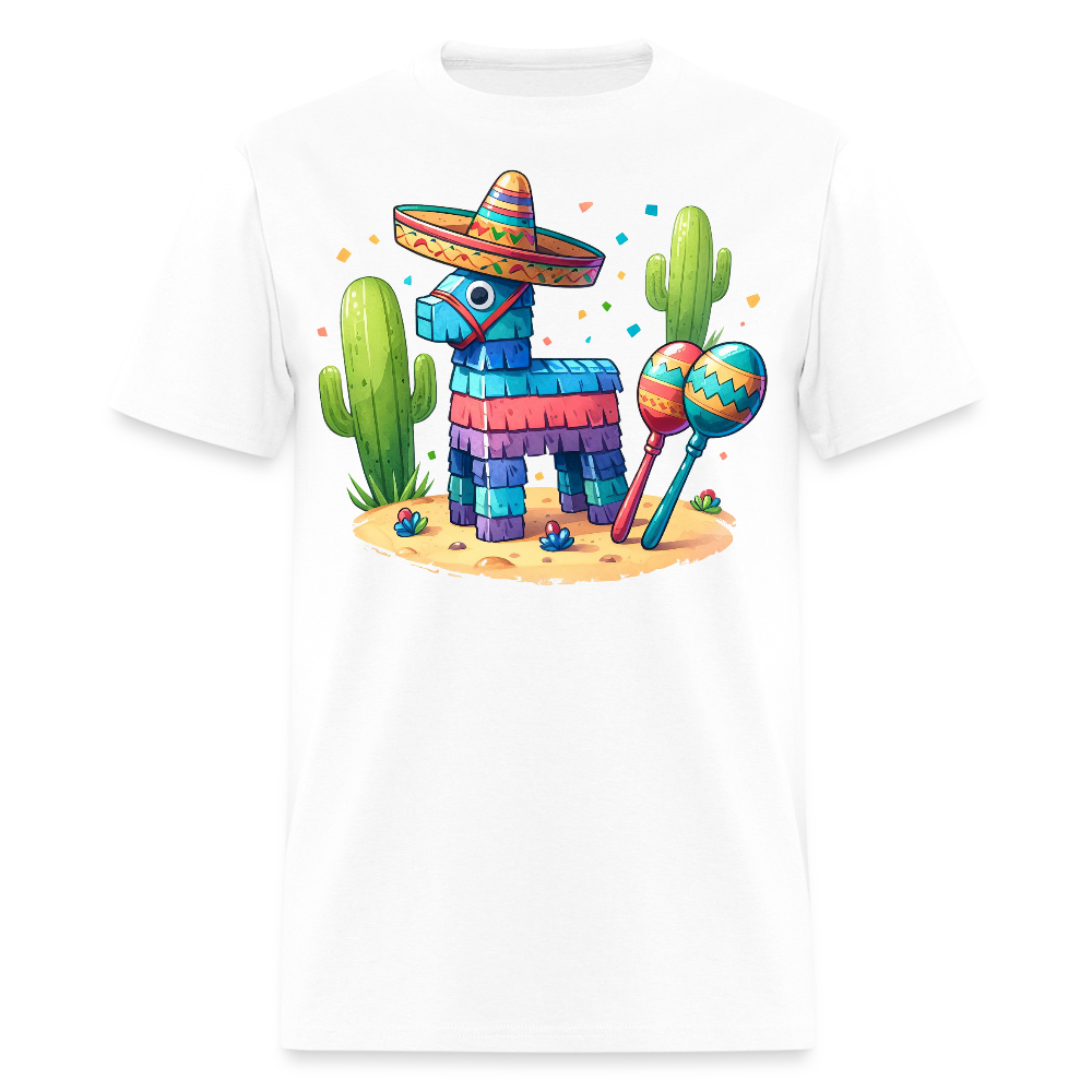 Funny Fiesta-themed Graphic Tee Colorful Piñata with Sombrero T-shirt - white