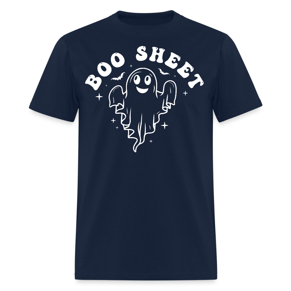 Cute Boo Sheet Funny Halloween Ghost T-Shirt - navy