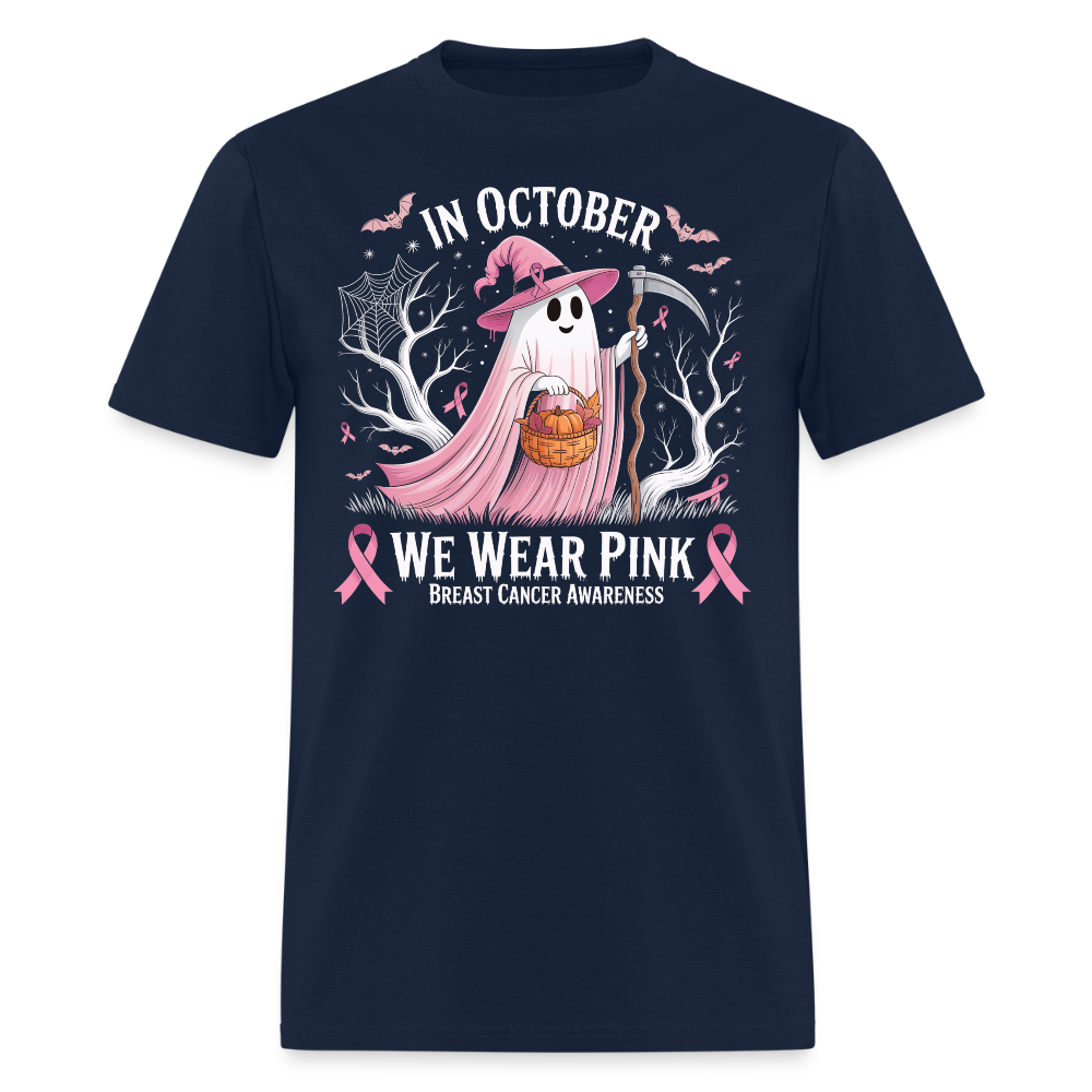 In October We Wear Pink Breast Cancer Ghost T-Shirt - navy
