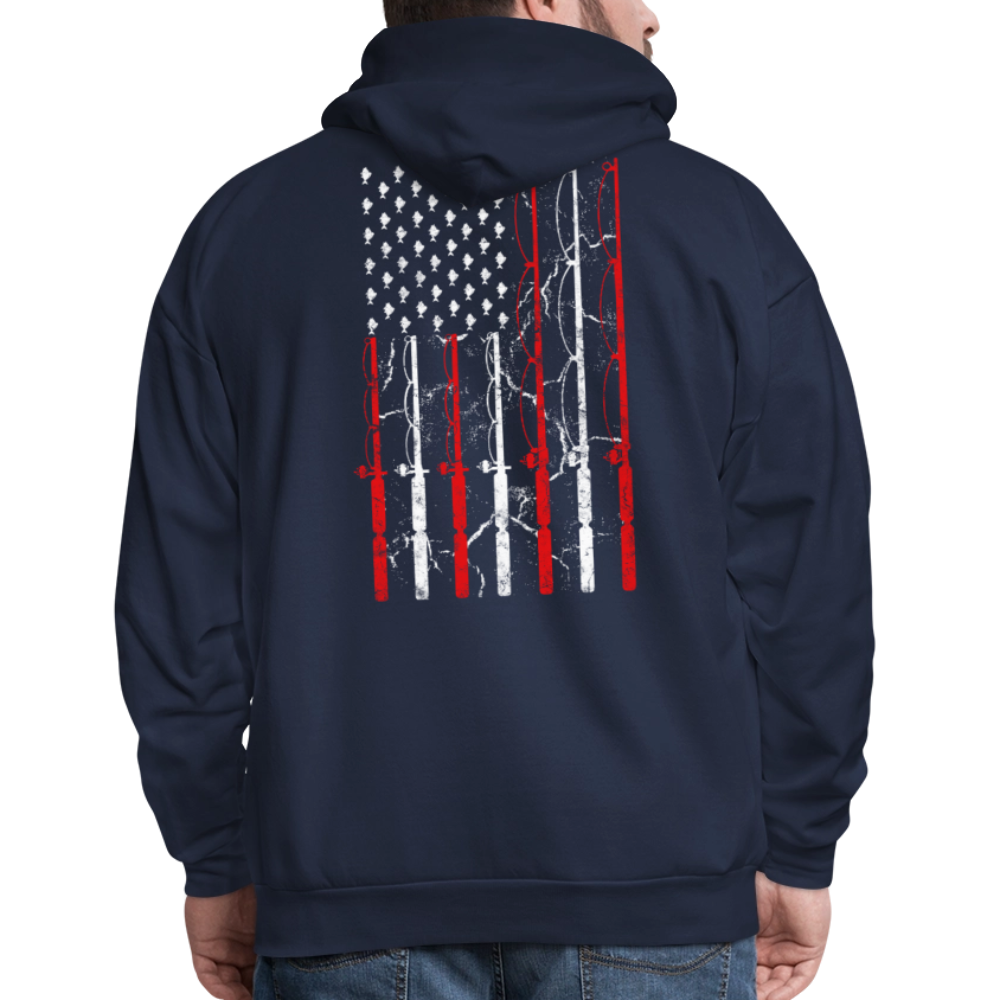 Patriotic Fishing American Flag Fisherman Hoodie - navy