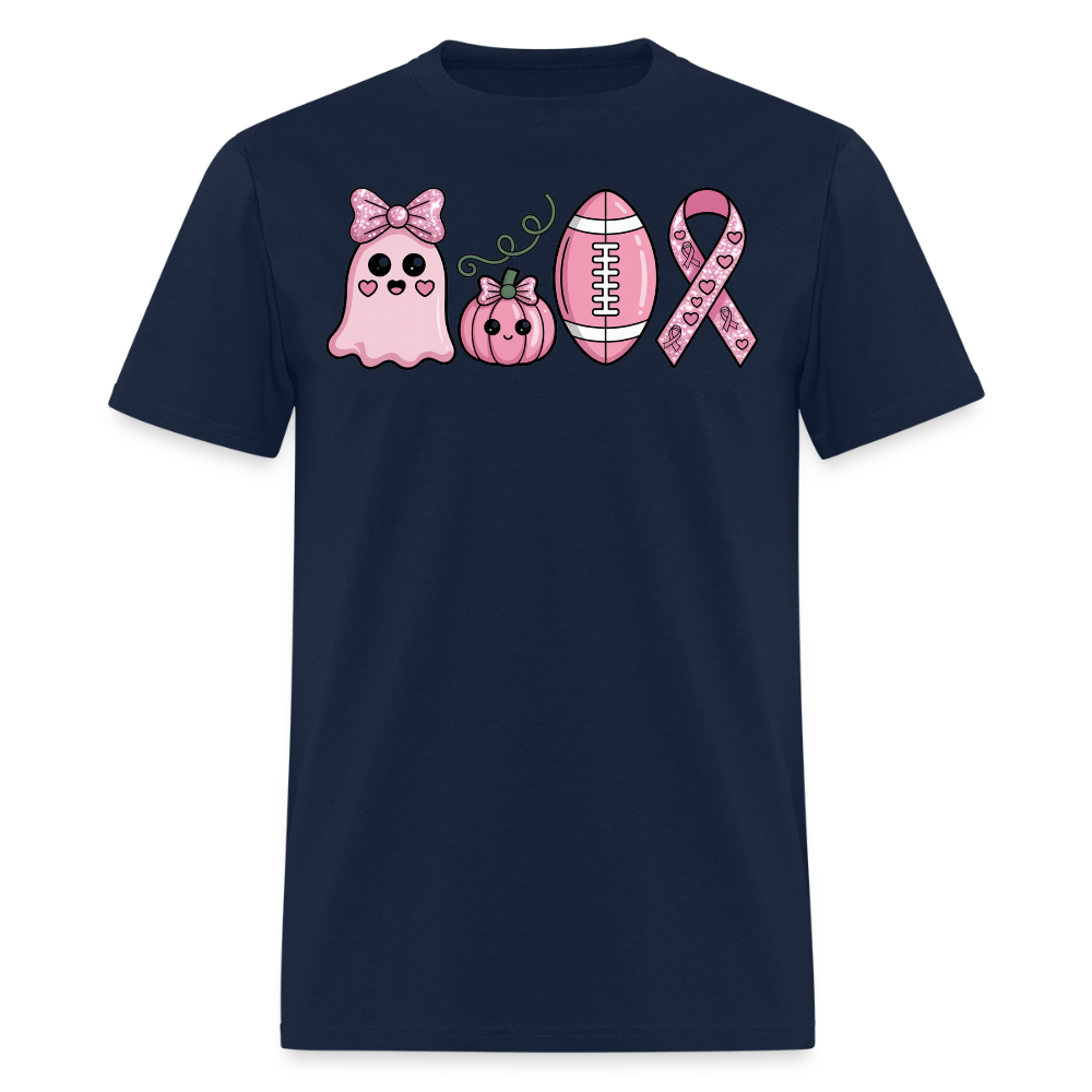 Breast Cancer Awareness Ghost Pumpkin Football T-Shirt - navy