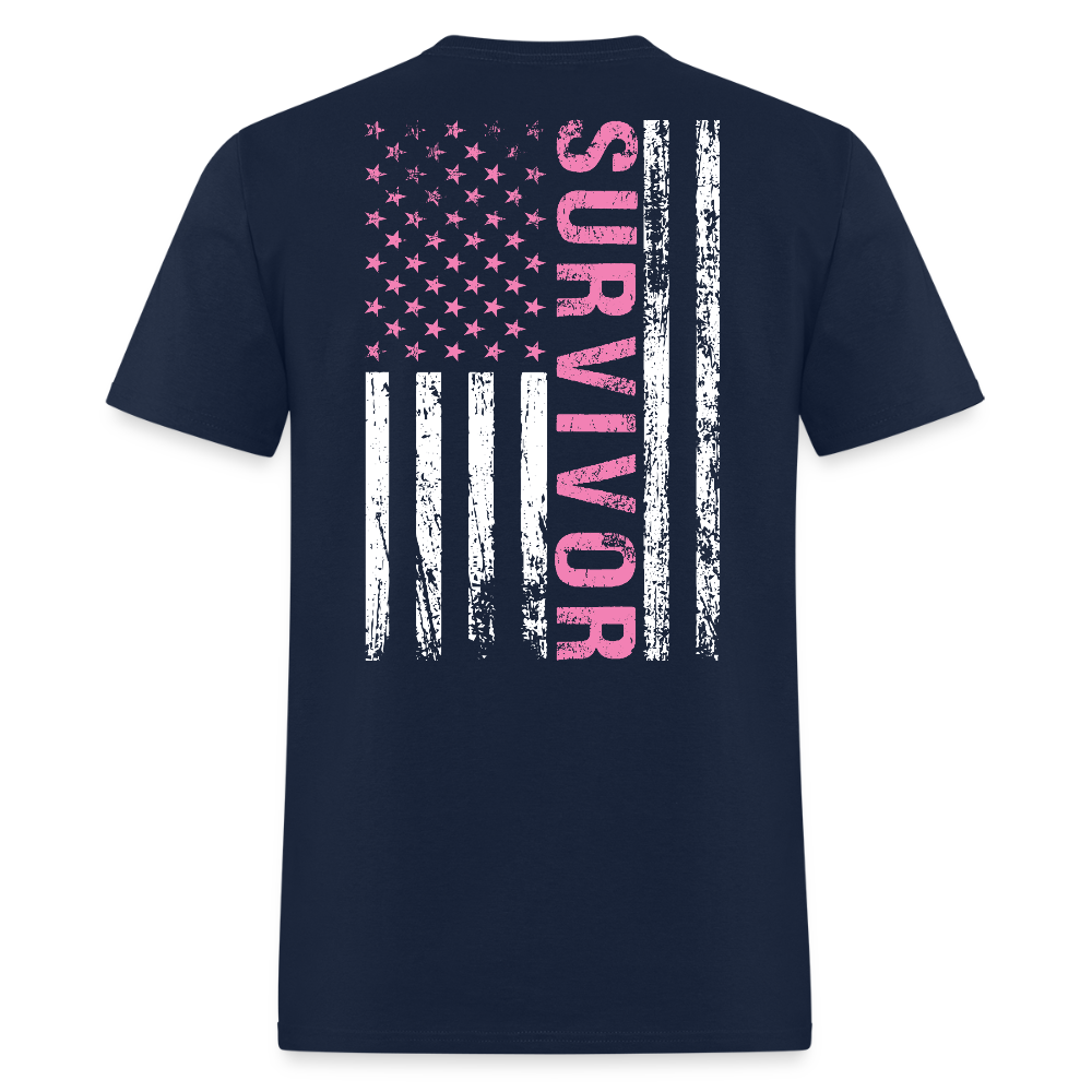 Patriotic Breast Cancer Survivor T-Shirt - navy