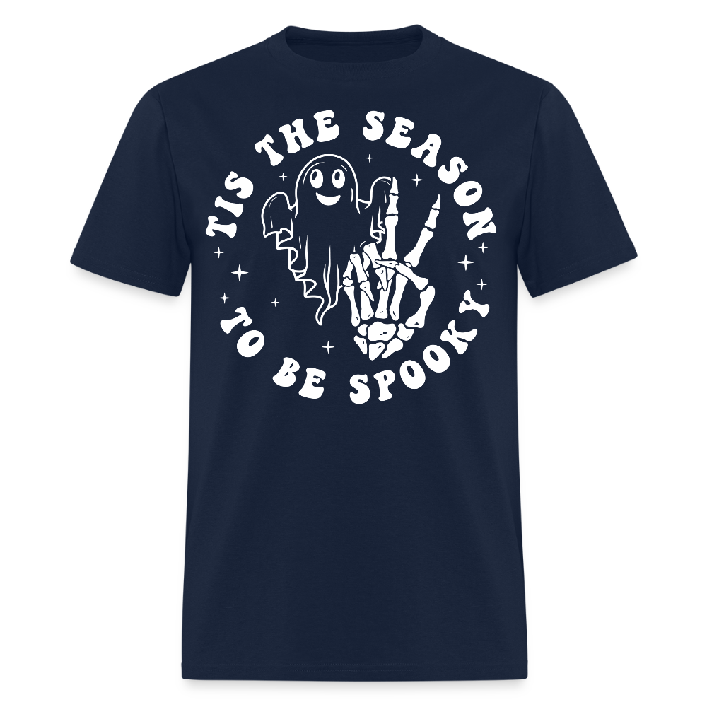 Tis the Season to Be Spooky Halloween Ghost T-Shirt - navy