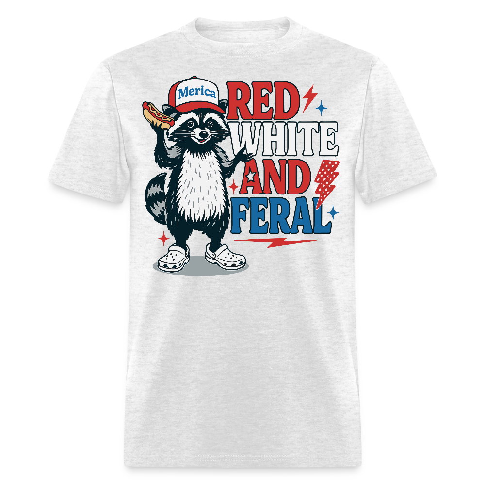 Red White And Feral Funny 4th Of July Raccoon T-Shirt - light heather gray