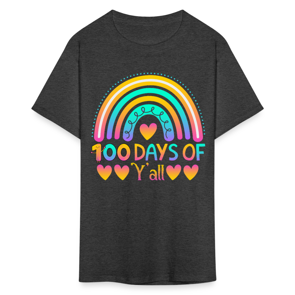 100 Days of School Shirt Rainbow & Hearts Design for Teachers Unisex T-Shirt - heather black