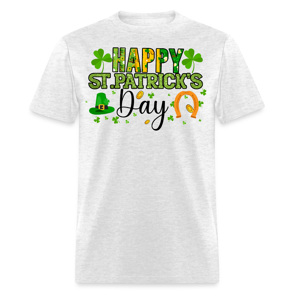 Irish-themed Holiday Graphic Tee Green Glitter St Paddy’s Day T-shirt - light heather gray