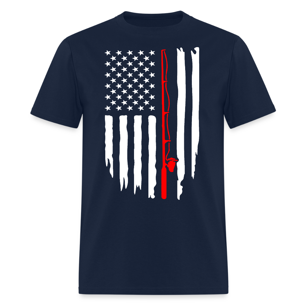 American Flag Fishing Rod Patriotic Fisherman T-Shirt - navy