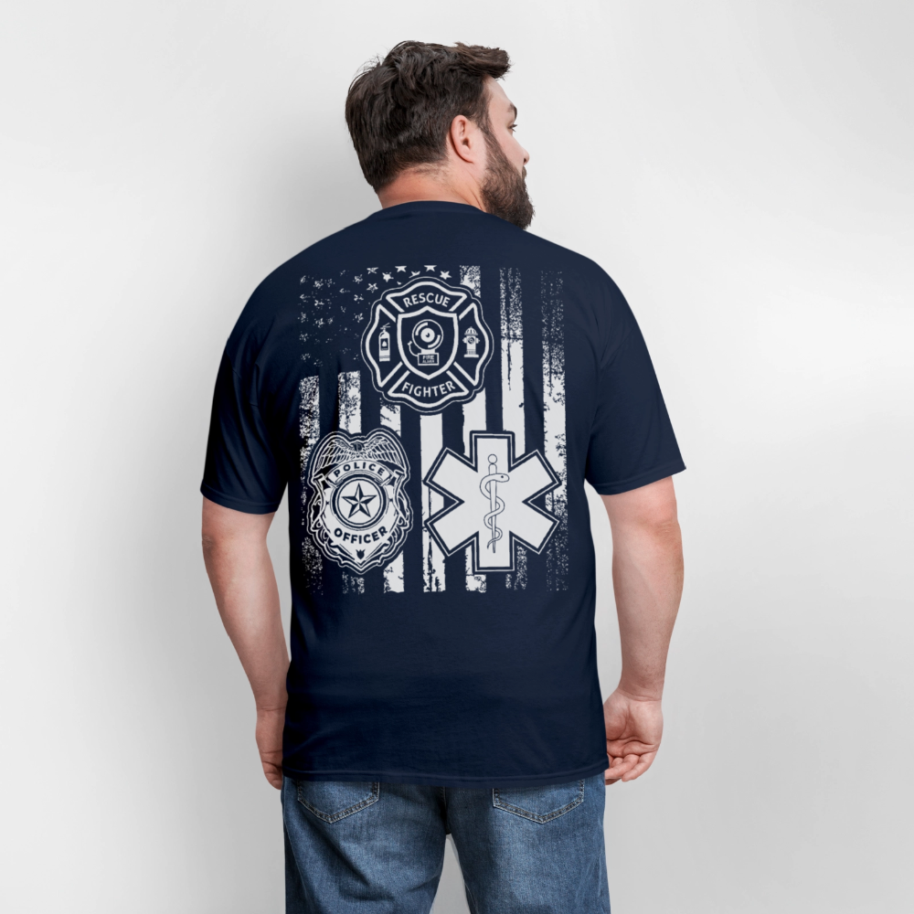 First Responders Heroes EMT Police Firefighter T-Shirt - navy