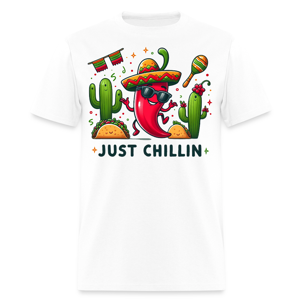 Spicy Mexican Food Lover Graphic Tee Just Chillin Cute Chili Pepper T-shirt - white