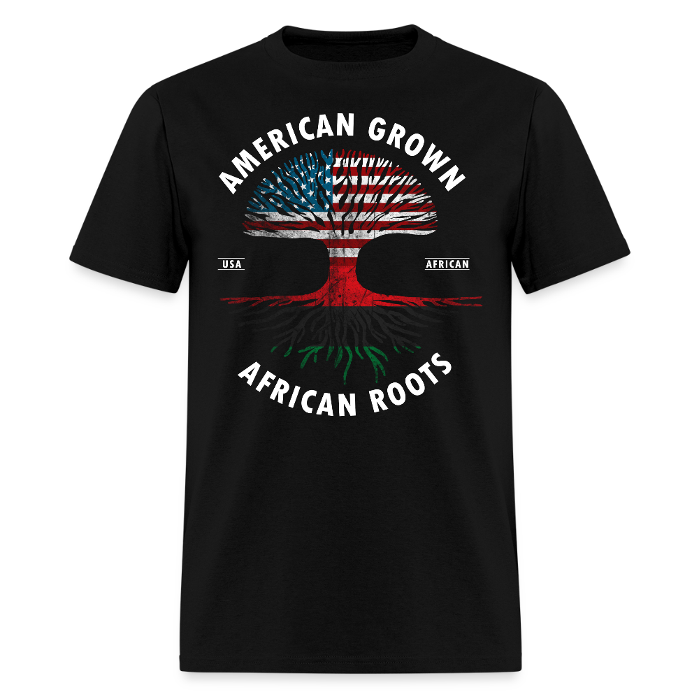 American Grown African Roots Afrocentric Patriotic T-Shirt - black