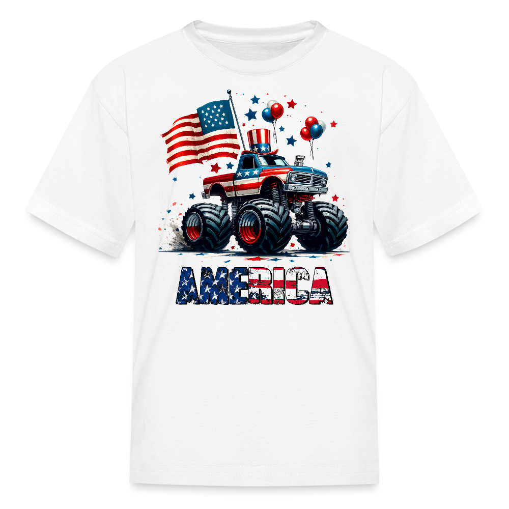 Patriotic Monster American Flag Truck Kids' T-Shirt - white