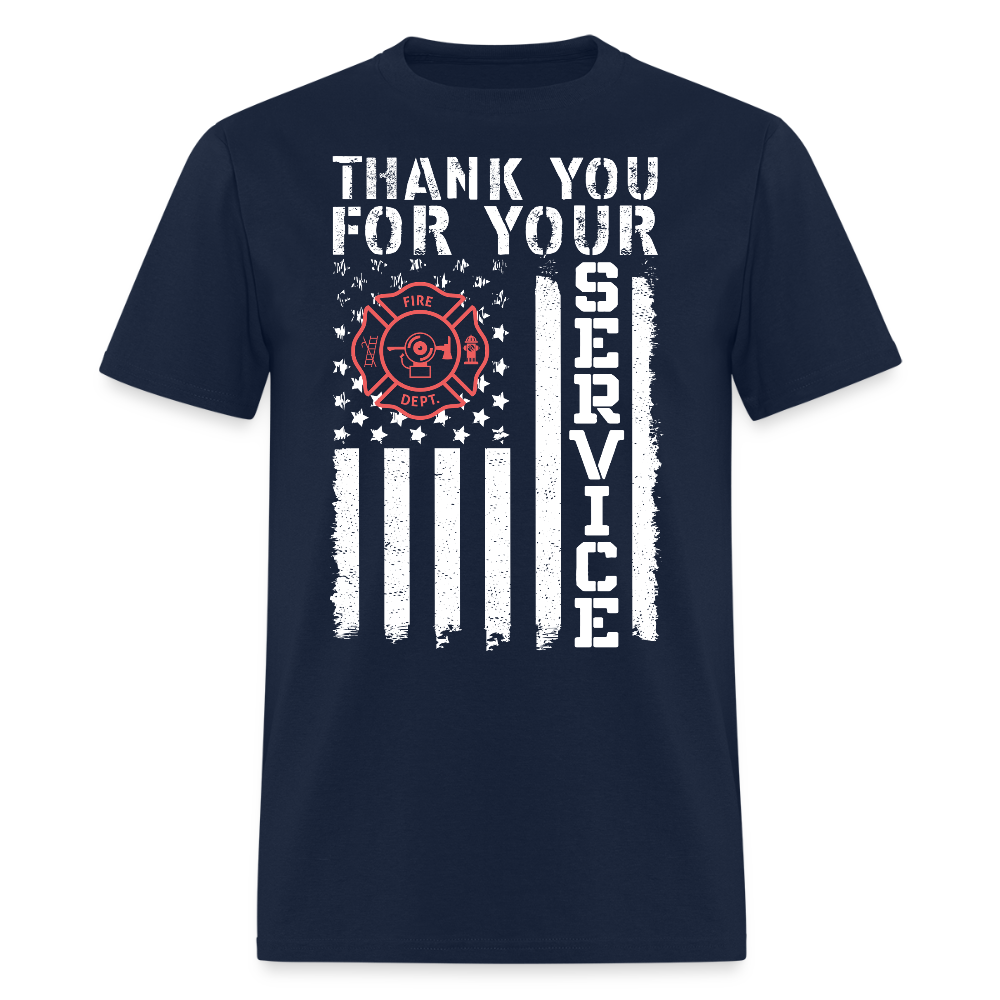 Patriotic Firefighter Thank You For Your Service T-Shirt - navy
