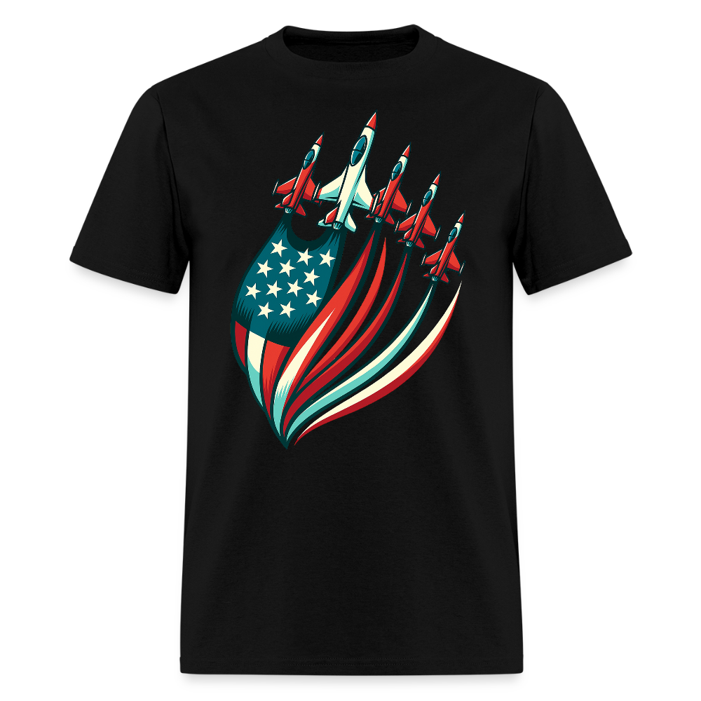 American Flag Patriotic Fighter Jet T-Shirt - black