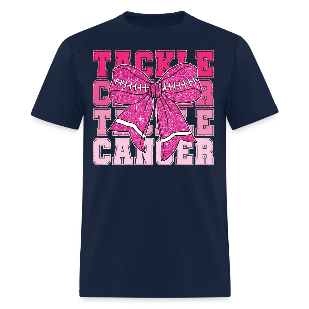 Pink Football Tackle Cancer T-Shirt - navy