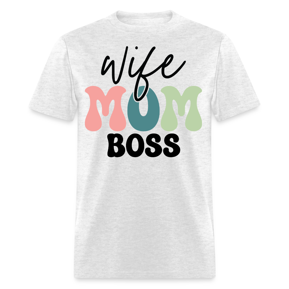 Retro Wife Mom Boss T-shirt - light heather gray