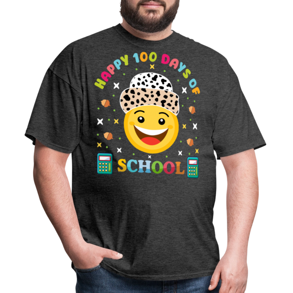 Happy 100 Days of School Teacher Tee 100 Days Smiley Face T-shirt - heather black