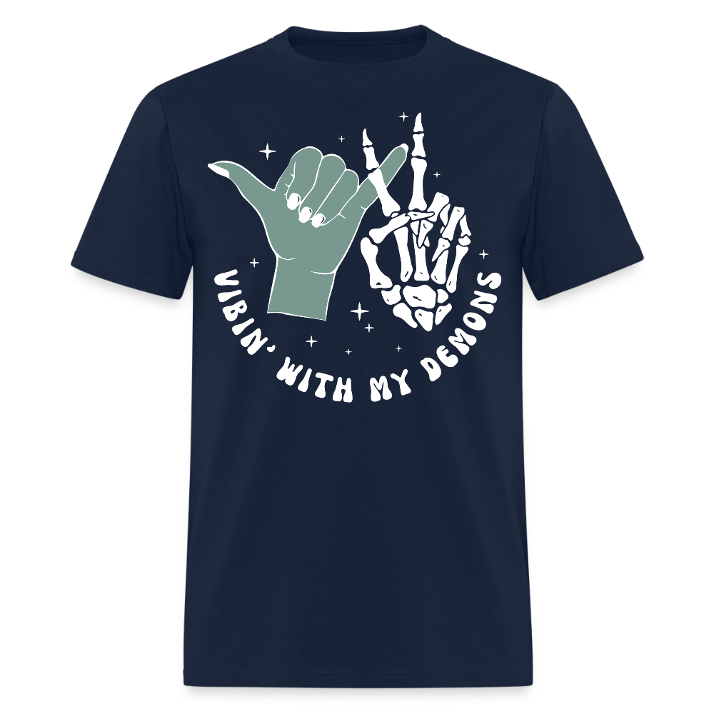 Vibin' With My Demons Skeleton Hand T-Shirt - navy
