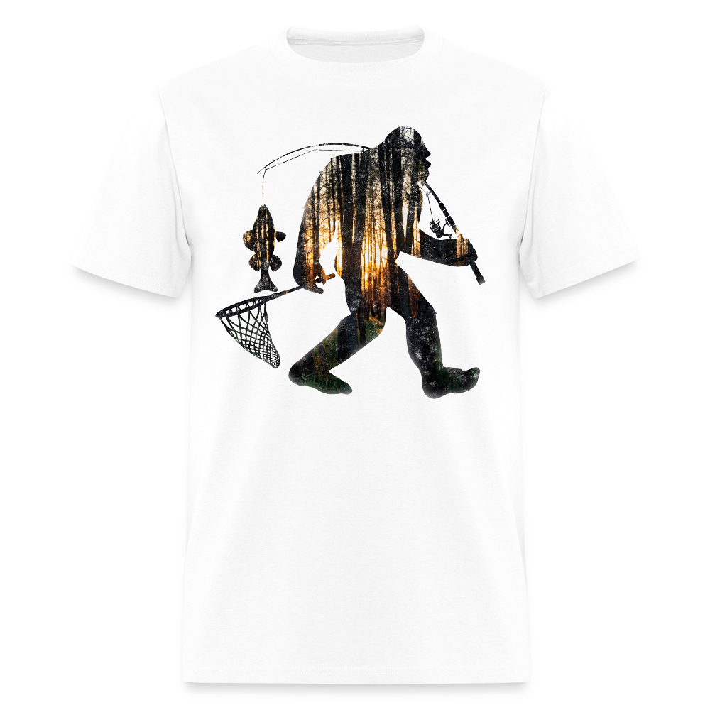 Bigfoot Fishing Tee Sasquatch Fisherman T-Shirt - white