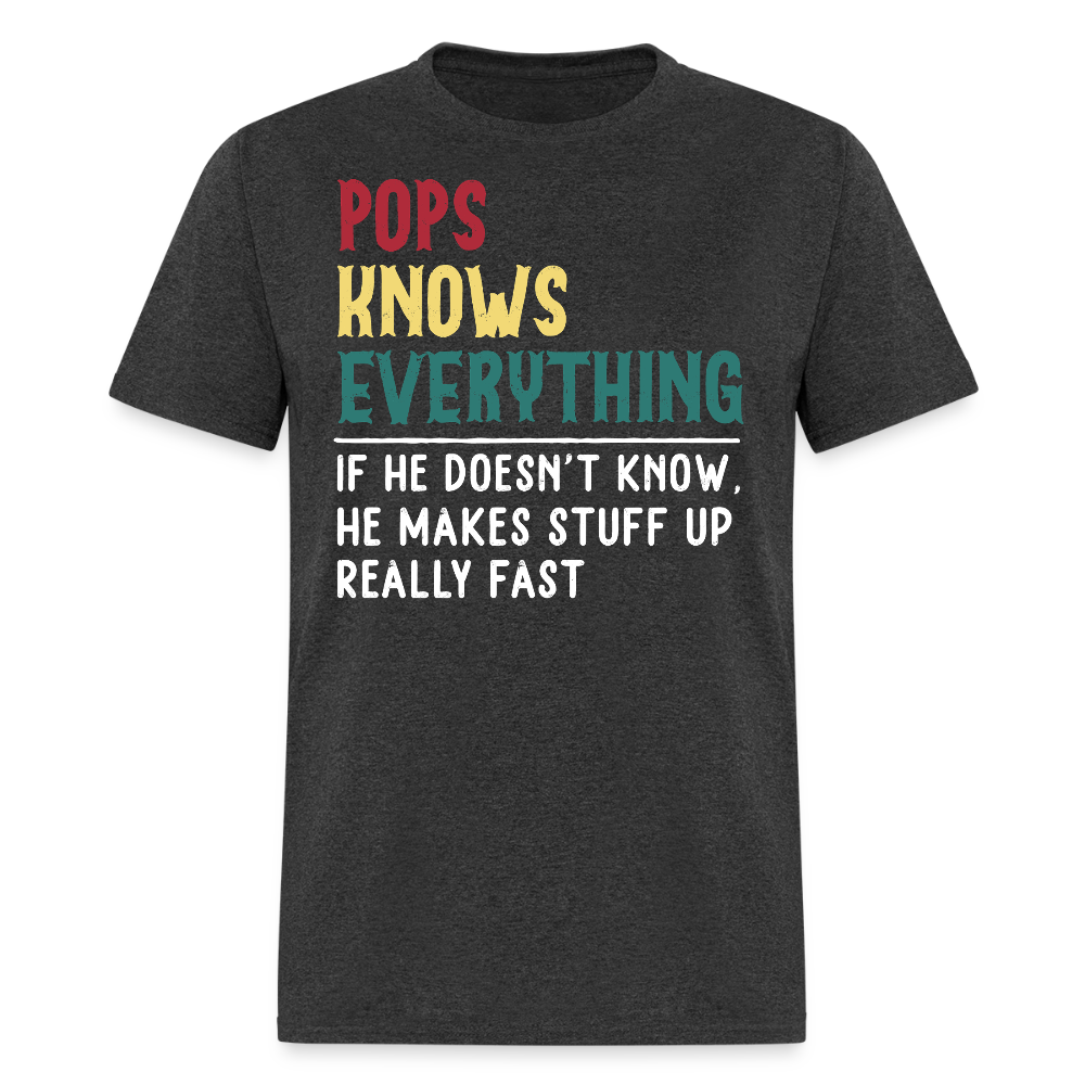Gift For Pops Who Knows Everything Grandfather T-shirt - heather black