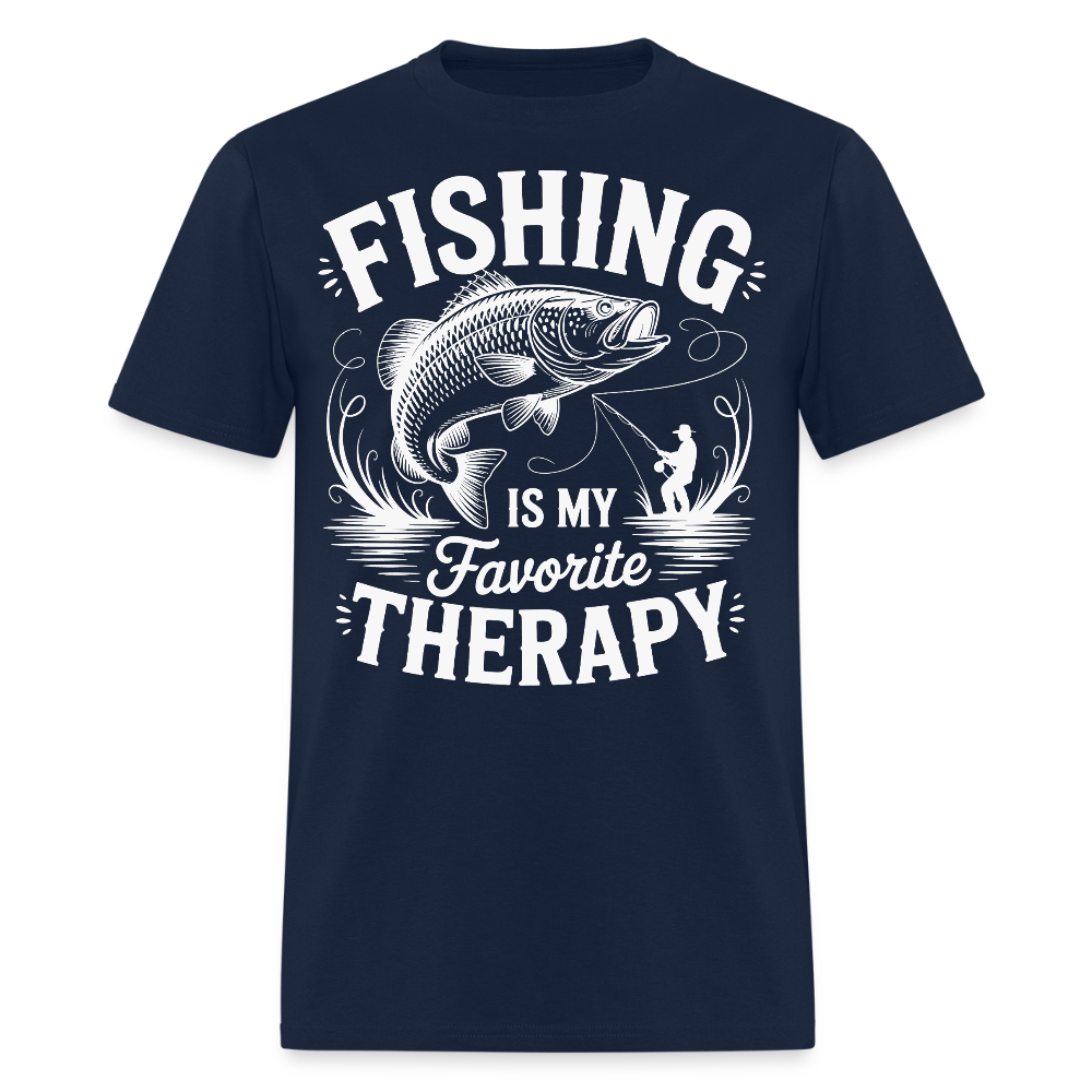 Fishing Is My Favorite Therapy Funny Fisherman T-Shirt - navy