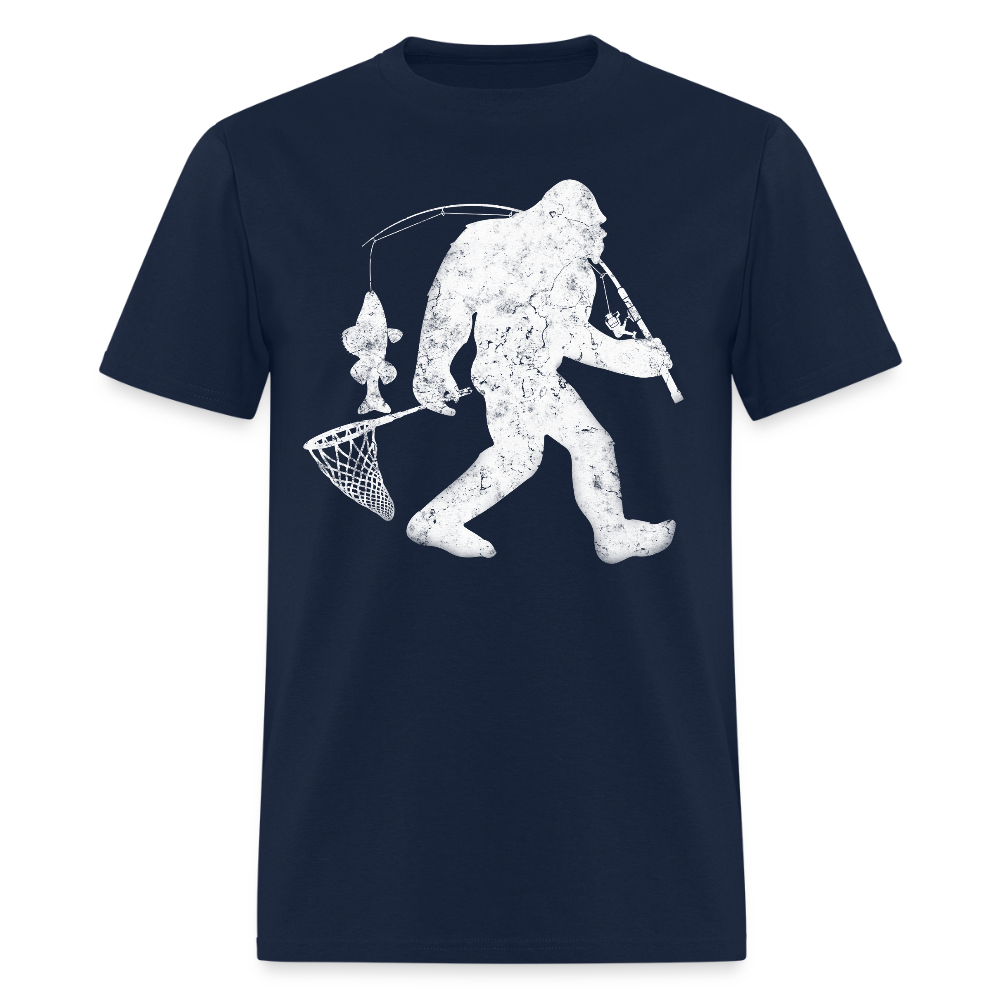 Bigfoot Fishing Funny Sasquatch T-Shirt - navy