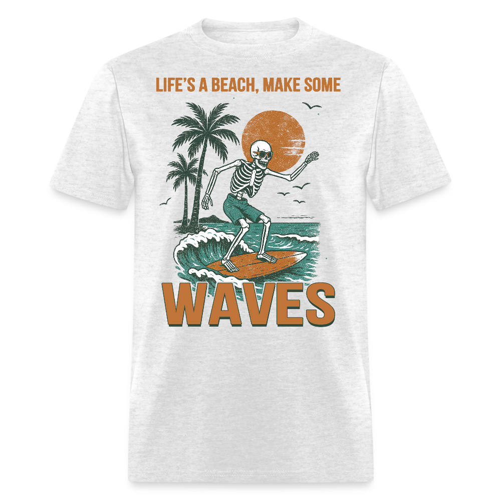Life’s A Beach Surfing Skeleton Summer T-shirt - light heather gray