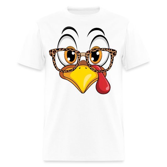Thanksgiving Turkey Face Leopard Print Glasses T-Shirt - white