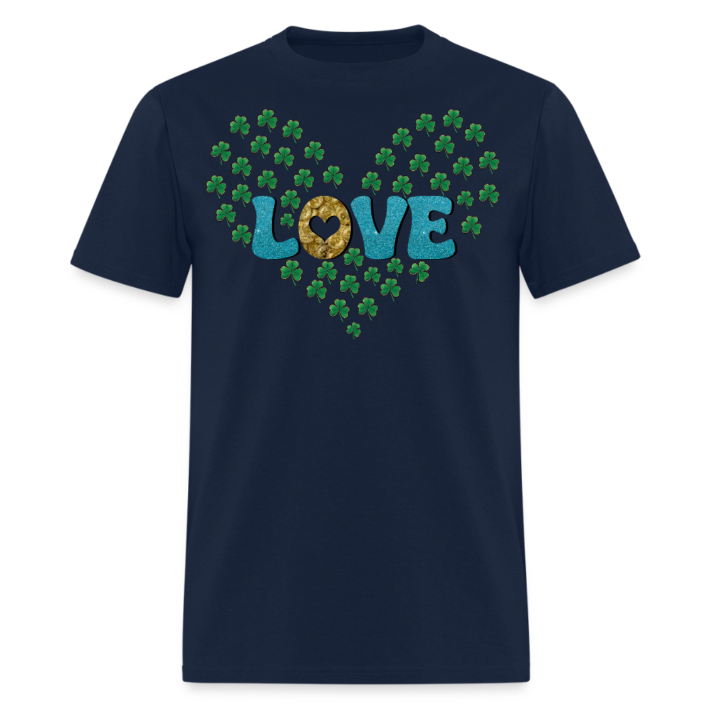 St Patrick's Day Love Heart Tee With Shamrocks T-shirt - navy