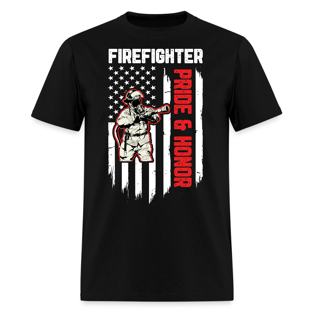 Pride And Honor Firefighter American Flag T-Shirt - black