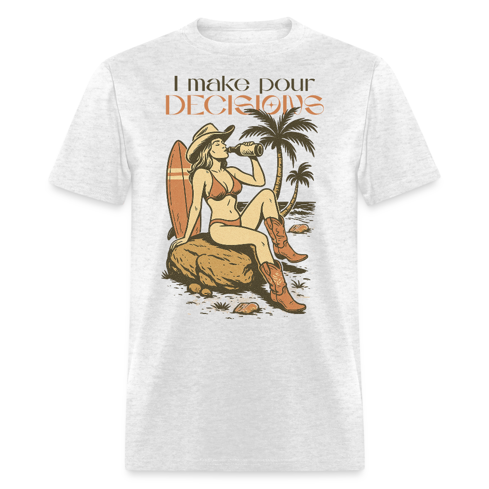 I Make Pour Decisions Beach Funny Cowgirl Drinking T-shirt - light heather gray