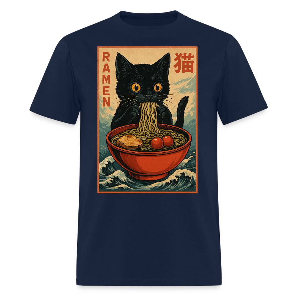 Japanese Ramen Kawaii Anime Cat T-Shirt - navy