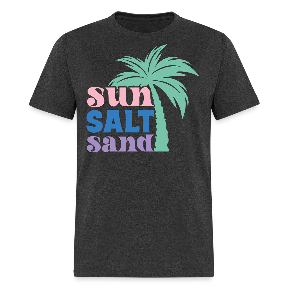 Sun Salt Sand Summer Tee Retro Beach Palm Tree T-shirt - heather black