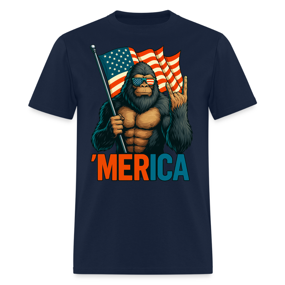 Bigfoot Rocking Fourth Of July Patriotic T-Shirt - navy