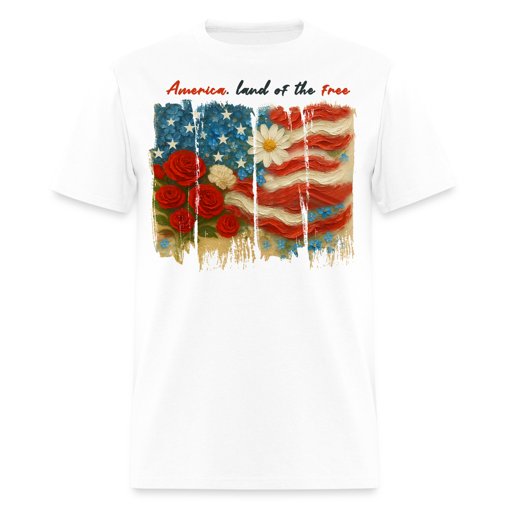 Vintage America Land Of The Free Patriotic Floral T-Shirt - white