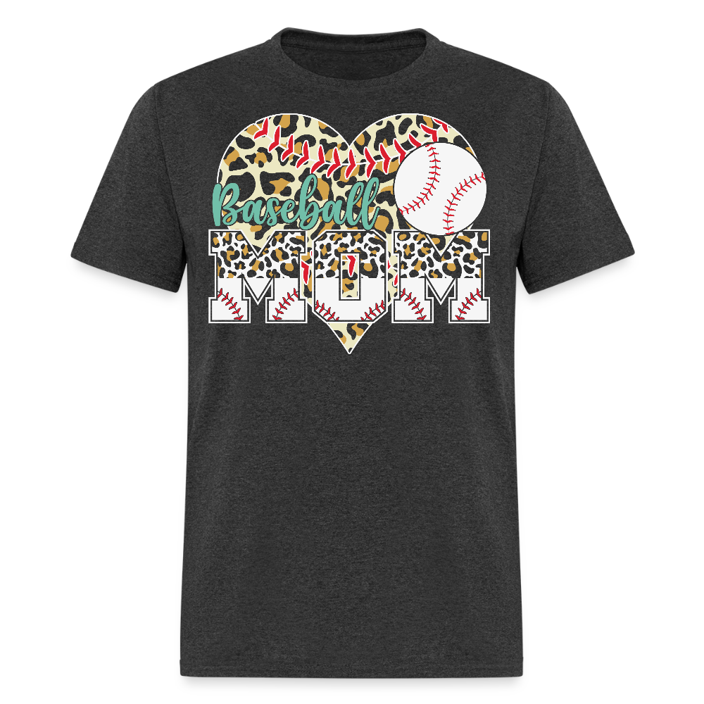 Funny Baseball Mom Leopard Print T-shirt - heather black