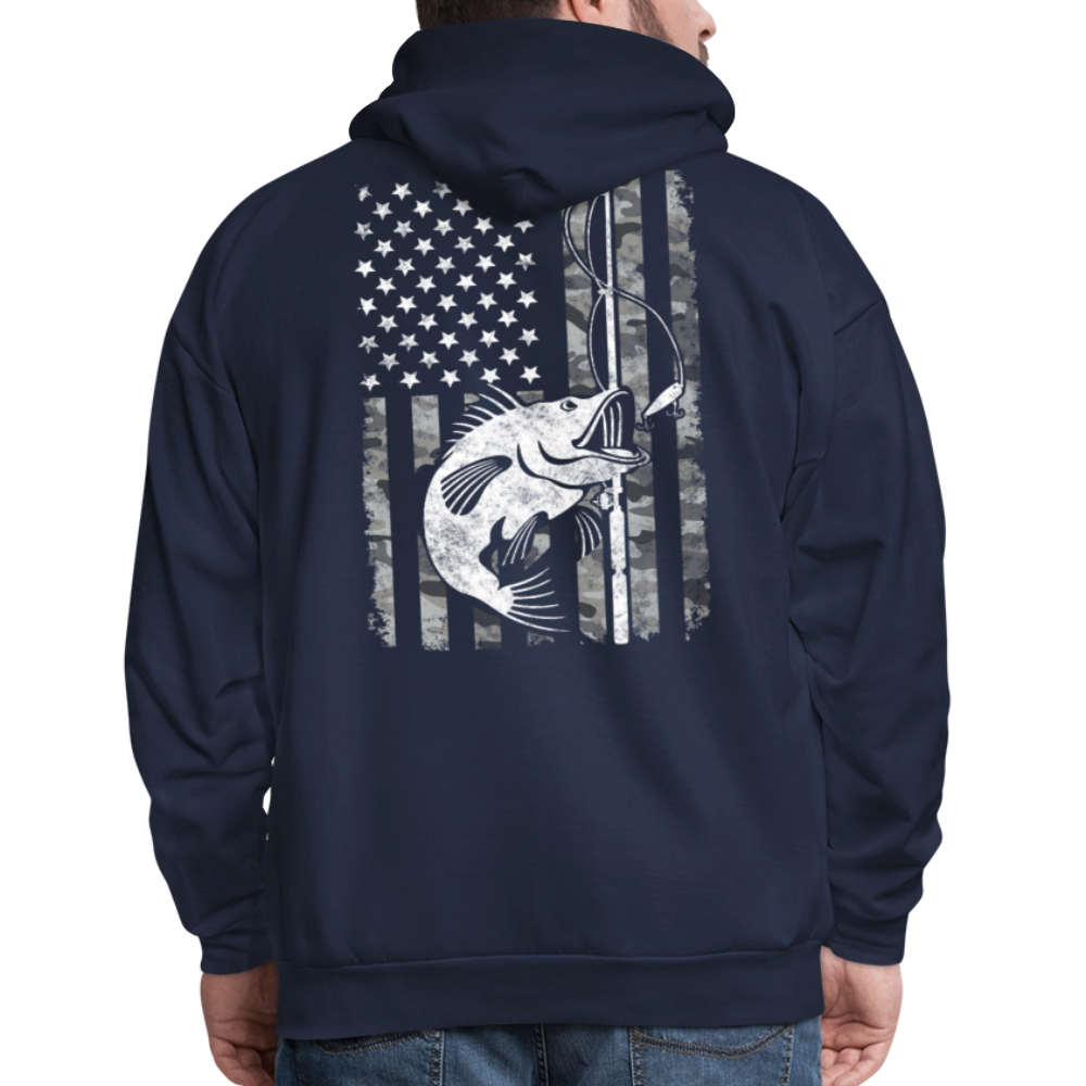 Camo American Flag Patriotic Bass Fishing Hoodie - navy