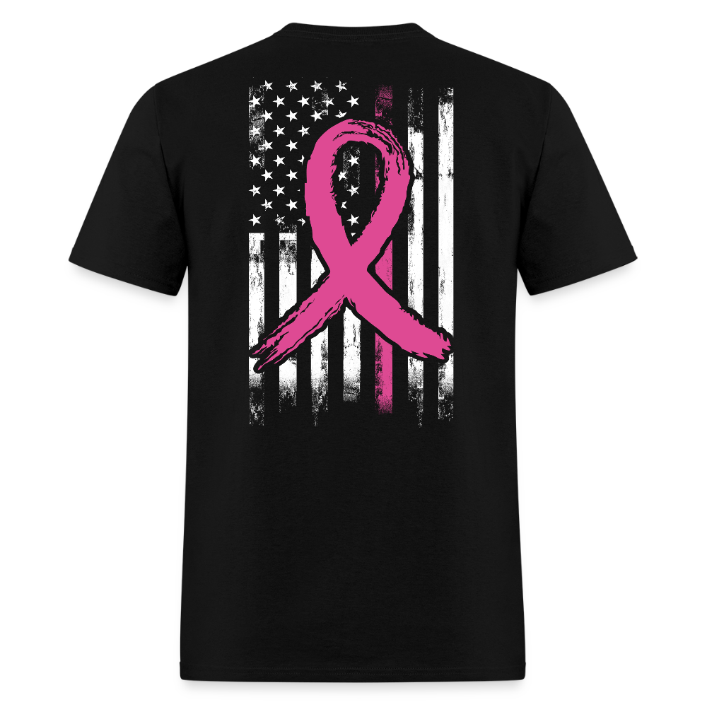 American Flag Patriotic Pink Ribbon T-Shirt - black