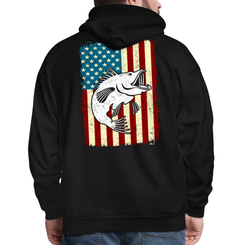 Patriotic Bass Fishing American Flag Hoodie - black
