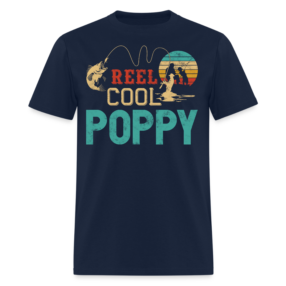 Reel Cool Poppy Fishing Father’s Day Gift T-shirt - navy